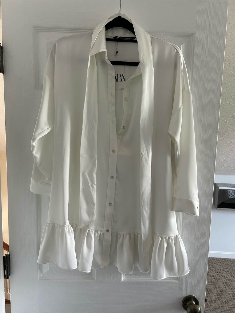 Zara drop waist silky material white dress nwt - size small